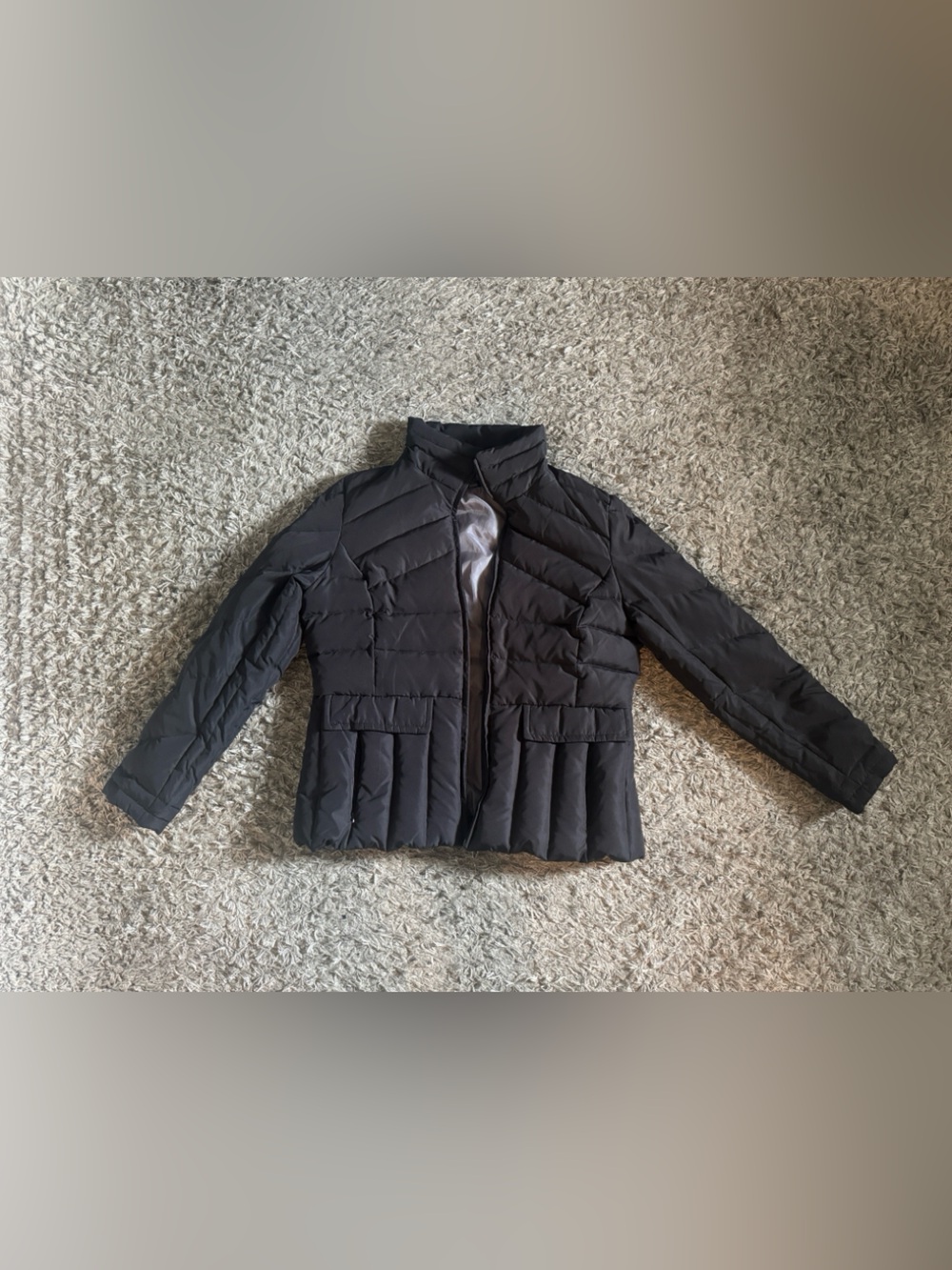 Kenneth Cole Black Quilted Peplum Puffer Jacket